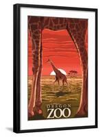 Giraffe Sunset - Oregon Zoo-Lantern Press-Framed Art Print