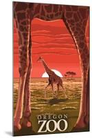 Giraffe Sunset - Oregon Zoo-Lantern Press-Mounted Art Print