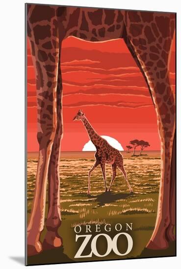 Giraffe Sunset - Oregon Zoo-Lantern Press-Mounted Art Print