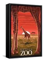 Giraffe Sunset - Oregon Zoo-Lantern Press-Framed Stretched Canvas