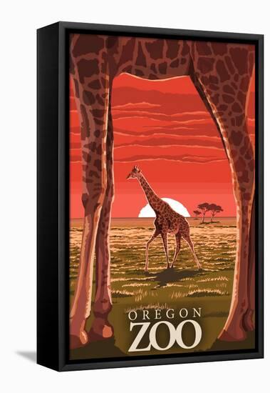 Giraffe Sunset - Oregon Zoo-Lantern Press-Framed Stretched Canvas