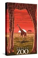 Giraffe Sunset - Oregon Zoo-Lantern Press-Stretched Canvas