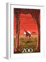 Giraffe Sunset - Oregon Zoo-Lantern Press-Framed Art Print