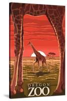 Giraffe Sunset - Oregon Zoo-Lantern Press-Stretched Canvas