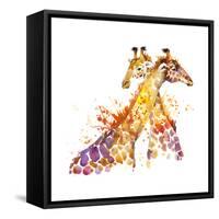 Giraffe Watercolor Illustration with Splash Textured Background.-Faenkova Elena-Framed Stretched Canvas