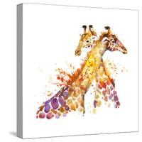 Giraffe Watercolor Illustration with Splash Textured Background.-Faenkova Elena-Stretched Canvas