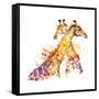 Giraffe Watercolor Illustration with Splash Textured Background.-Faenkova Elena-Framed Stretched Canvas