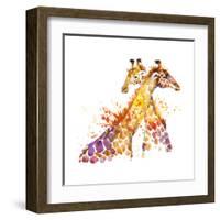 Giraffe Watercolor Illustration with Splash Textured Background.-Faenkova Elena-Framed Art Print