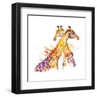 Giraffe Watercolor Illustration with Splash Textured Background.-Faenkova Elena-Framed Art Print