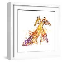 Giraffe Watercolor Illustration with Splash Textured Background.-Faenkova Elena-Framed Art Print