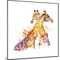 Giraffe Watercolor Illustration with Splash Textured Background.-Faenkova Elena-Mounted Art Print