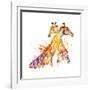 Giraffe Watercolor Illustration with Splash Textured Background.-Faenkova Elena-Framed Art Print