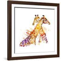 Giraffe Watercolor Illustration with Splash Textured Background.-Faenkova Elena-Framed Art Print