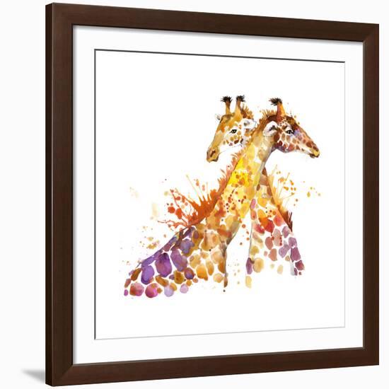 Giraffe Watercolor Illustration with Splash Textured Background.-Faenkova Elena-Framed Art Print