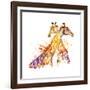 Giraffe Watercolor Illustration with Splash Textured Background.-Faenkova Elena-Framed Art Print