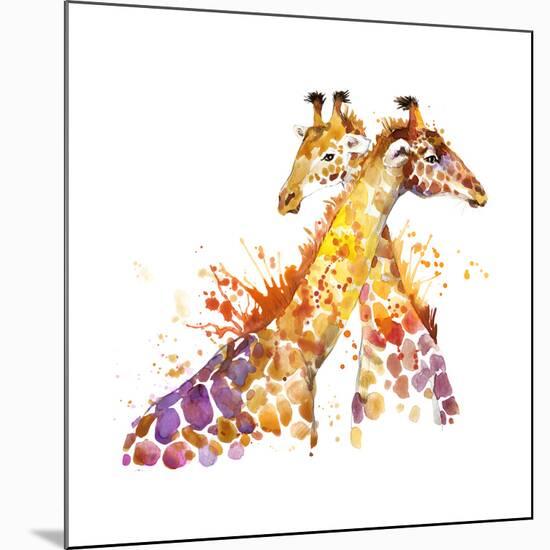 Giraffe Watercolor Illustration with Splash Textured Background.-Faenkova Elena-Mounted Art Print