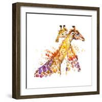 Giraffe Watercolor Illustration with Splash Textured Background.-Faenkova Elena-Framed Premium Giclee Print