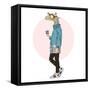 Giraffe Woman Dressed up in Knitted Pullover-Olga_Angelloz-Framed Stretched Canvas