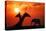 Giraffes and Elephant in the Sunset-null-Stretched Canvas