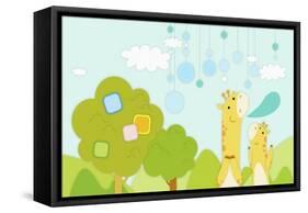 Giraffes in Backdrop-TongRo-Framed Stretched Canvas