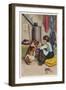 Girl a Large Dog and a Small Cat Sit Warming Themselves at an Open Stove-Percy Harland Fisher-Framed Art Print