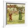 Girl and Boy Playing Shuttlecock and Battledore on the Grass-Kate Greenaway-Framed Art Print