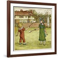 Girl and Boy Playing Shuttlecock and Battledore on the Grass-Kate Greenaway-Framed Art Print