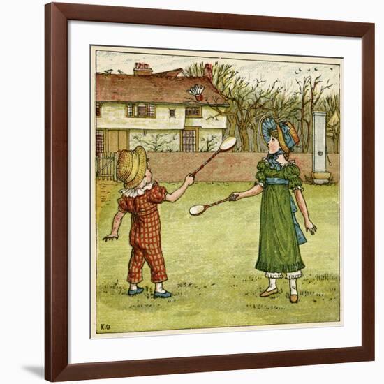 Girl and Boy Playing Shuttlecock and Battledore on the Grass-Kate Greenaway-Framed Art Print