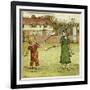 Girl and Boy Playing Shuttlecock and Battledore on the Grass-Kate Greenaway-Framed Art Print