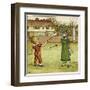 Girl and Boy Playing Shuttlecock and Battledore on the Grass-Kate Greenaway-Framed Art Print