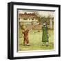 Girl and Boy Playing Shuttlecock and Battledore on the Grass-Kate Greenaway-Framed Art Print