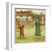 Girl and Boy Playing Shuttlecock and Battledore on the Grass-Kate Greenaway-Framed Art Print