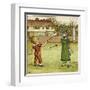 Girl and Boy Playing Shuttlecock and Battledore on the Grass-Kate Greenaway-Framed Art Print