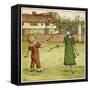 Girl and Boy Playing Shuttlecock and Battledore on the Grass-Kate Greenaway-Framed Stretched Canvas