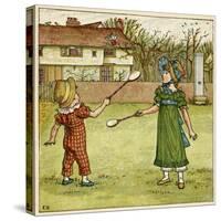 Girl and Boy Playing Shuttlecock and Battledore on the Grass-Kate Greenaway-Stretched Canvas