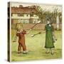 Girl and Boy Playing Shuttlecock and Battledore on the Grass-Kate Greenaway-Stretched Canvas