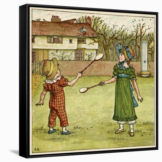 Girl and Boy Playing Shuttlecock and Battledore on the Grass-Kate Greenaway-Framed Stretched Canvas