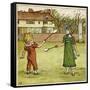 Girl and Boy Playing Shuttlecock and Battledore on the Grass-Kate Greenaway-Framed Stretched Canvas