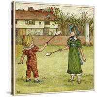 Girl and Boy Playing Shuttlecock and Battledore on the Grass-Kate Greenaway-Stretched Canvas