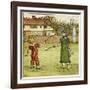 Girl and Boy Playing Shuttlecock and Battledore on the Grass-Kate Greenaway-Framed Art Print