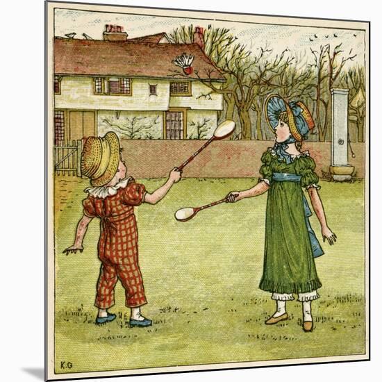 Girl and Boy Playing Shuttlecock and Battledore on the Grass-Kate Greenaway-Mounted Art Print