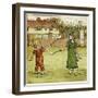 Girl and Boy Playing Shuttlecock and Battledore on the Grass-Kate Greenaway-Framed Art Print