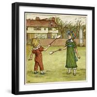 Girl and Boy Playing Shuttlecock and Battledore on the Grass-Kate Greenaway-Framed Art Print