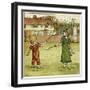 Girl and Boy Playing Shuttlecock and Battledore on the Grass-Kate Greenaway-Framed Art Print