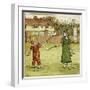 Girl and Boy Playing Shuttlecock and Battledore on the Grass-Kate Greenaway-Framed Art Print