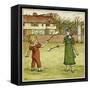 Girl and Boy Playing Shuttlecock and Battledore on the Grass-Kate Greenaway-Framed Stretched Canvas