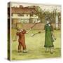 Girl and Boy Playing Shuttlecock and Battledore on the Grass-Kate Greenaway-Stretched Canvas