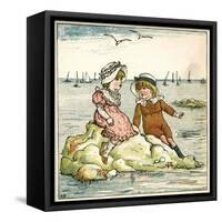 Girl and Boy Sitting on a Rock-Kate Greenaway-Framed Stretched Canvas