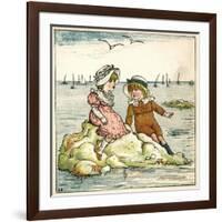 Girl and Boy Sitting on a Rock-Kate Greenaway-Framed Art Print