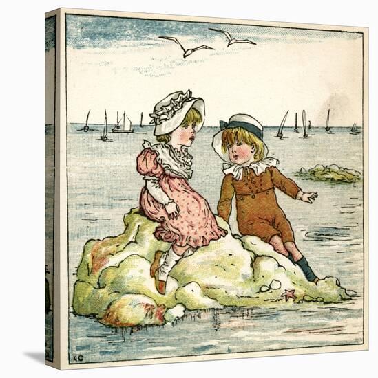 Girl and Boy Sitting on a Rock-Kate Greenaway-Stretched Canvas